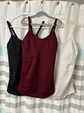 Exclusive of Trims Medium Nursing Tank Tops (3) - Burgundy, Black & Cream/white
